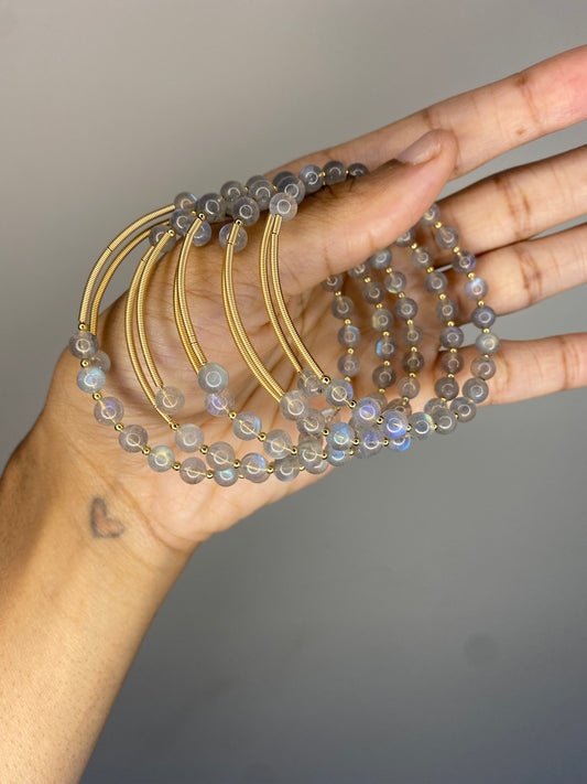 Labradorite Crystal beaded cuff bangle