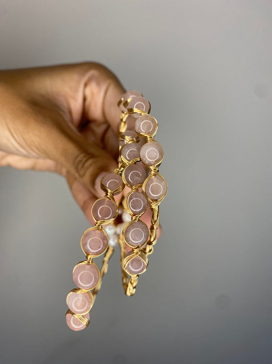 Rose quartz Crystal pearl bangle
